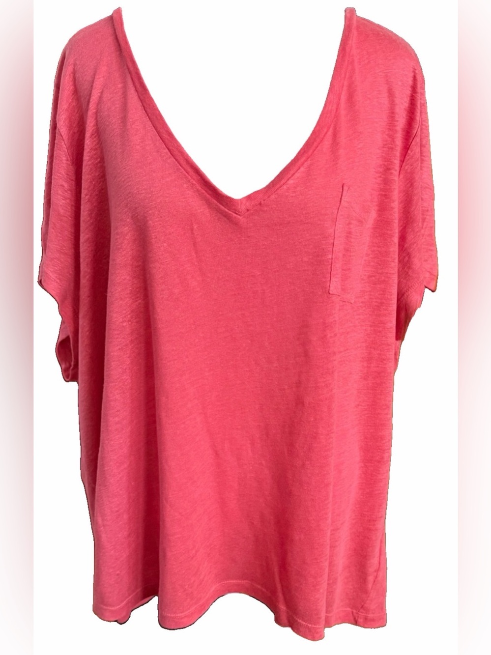 J.CREW Knit Goods 100% Linen Summer Coral V-Neck Tee Shirt Top Plus 3x